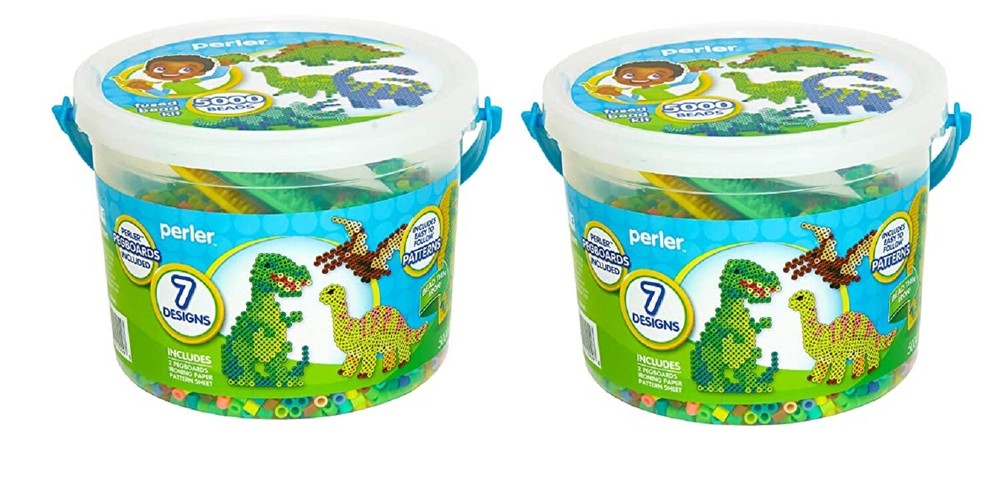 2 Buckets Perler Dinosaur Beads and Patterns