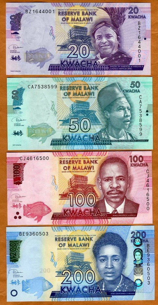 Set Malawi, 20-50-100-200 Kwacha, 2019-2020, UNC