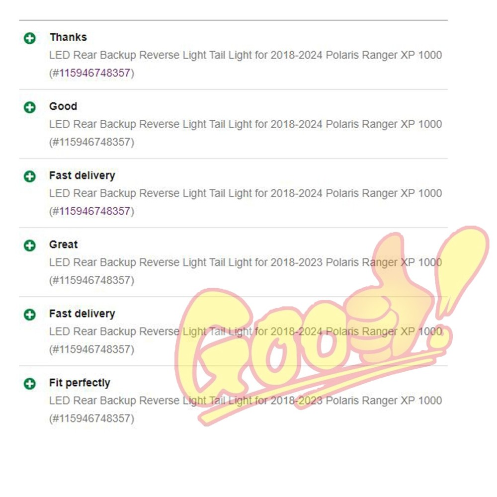 LED Rear Backup Reverse Light Tail Light for 2018-2025 Polaris Ranger XP 1000