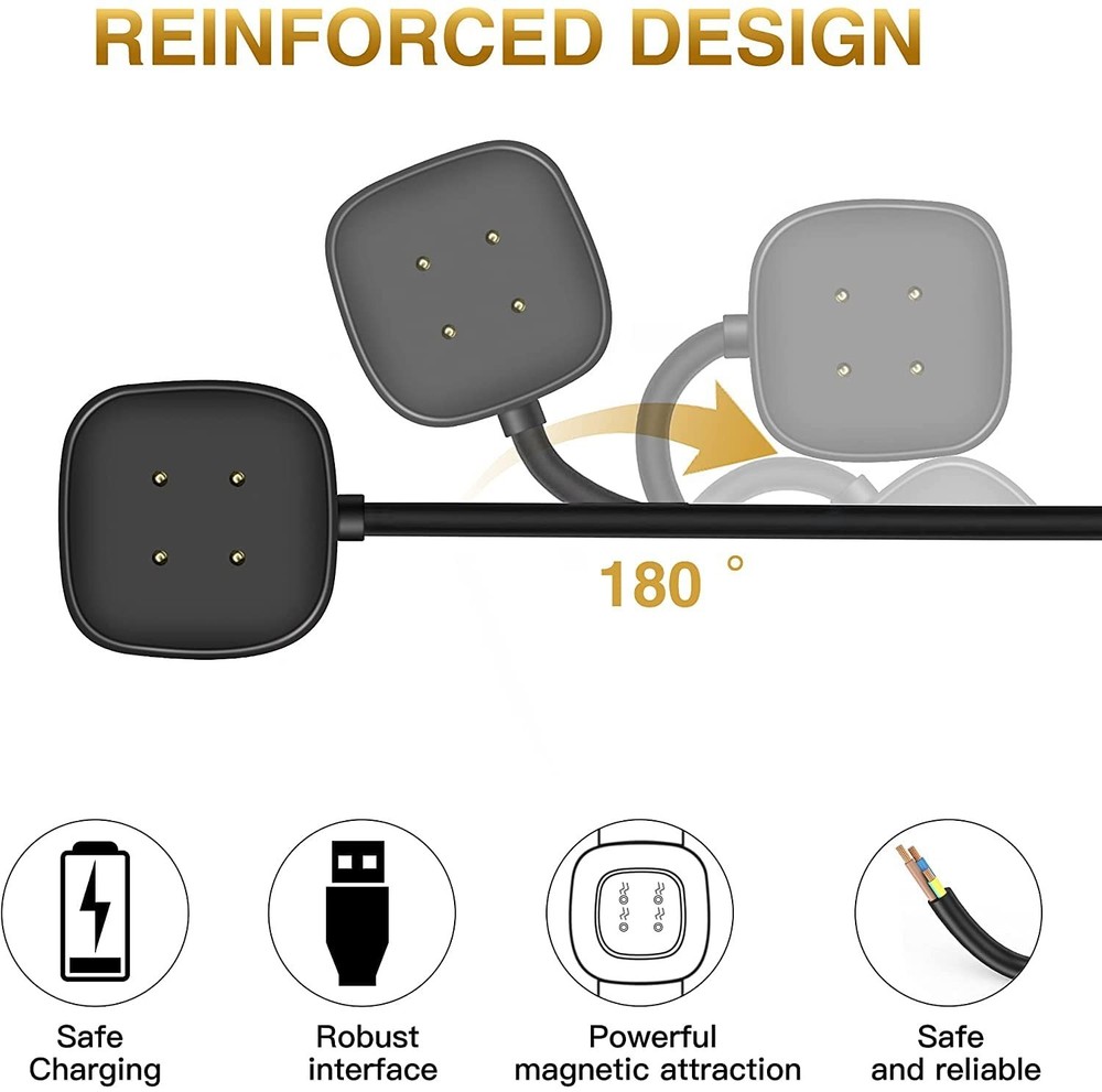 Brand New 2-Pack 3.3ft+1ft Black Compact USB Charger Cables for Fitbit Versa ...