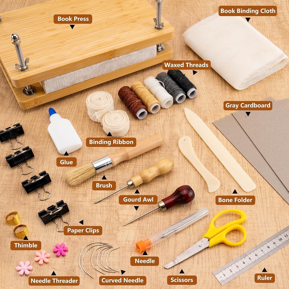 Complete Book Binding Kit with Press, Tools and Storage Bag for Beginners