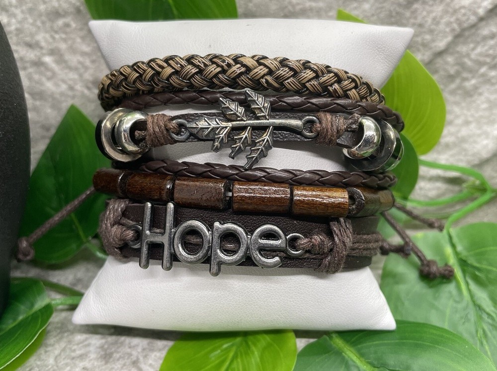 4 PC Leather Punk Bracelet Stackable Adjustable Tie New Free Ship B2780