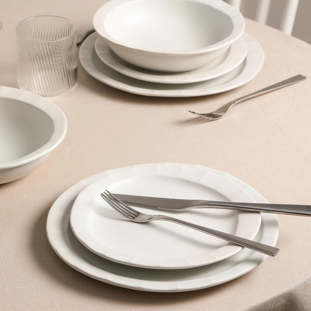 Oasis 4-Piece Salad Plate Set, White Stoneware, Kitchen, Dining, Modern, Dinner