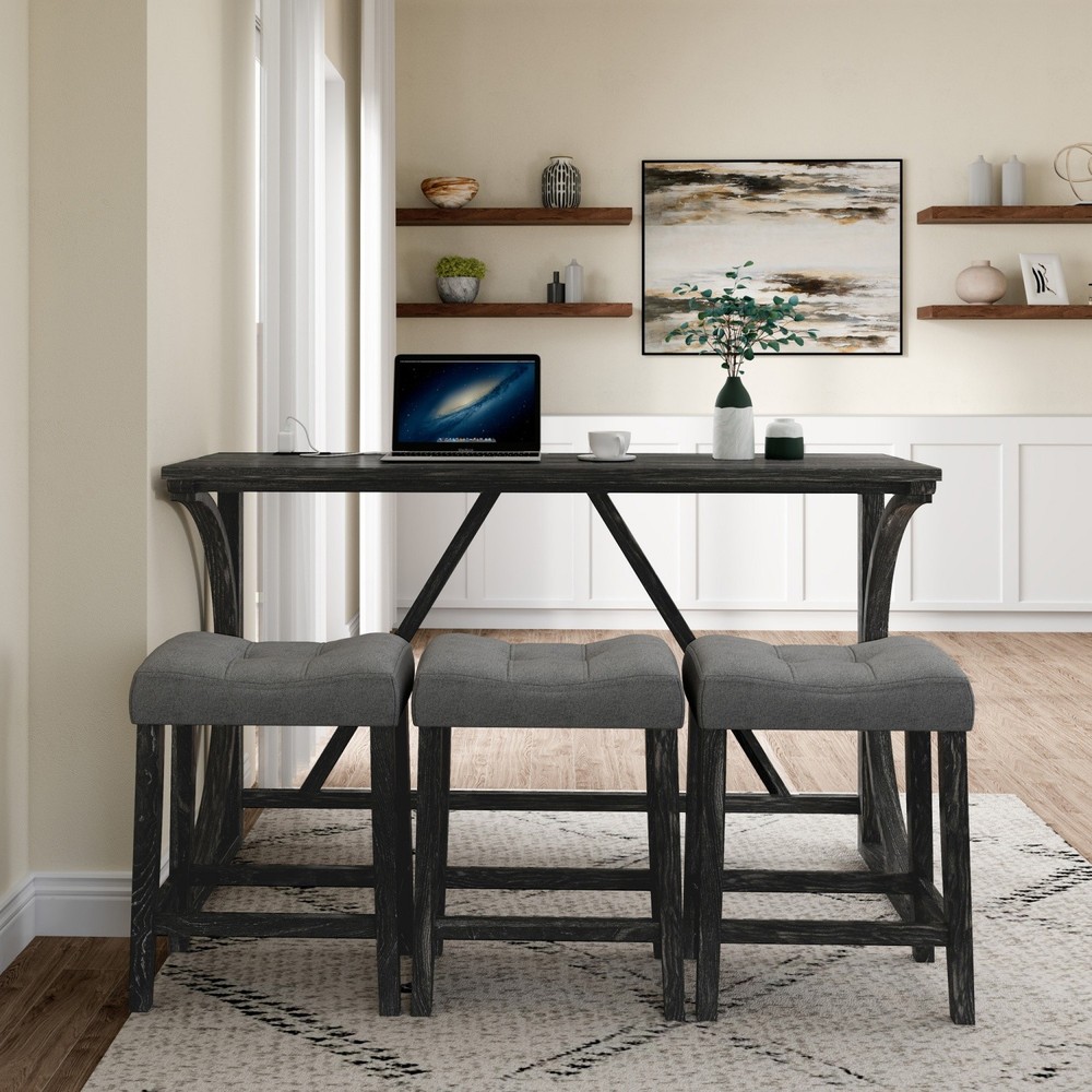 4 Piece Bar Table Set Kitchen Counter Height Table Dining Table w/ 3 Bar Stools