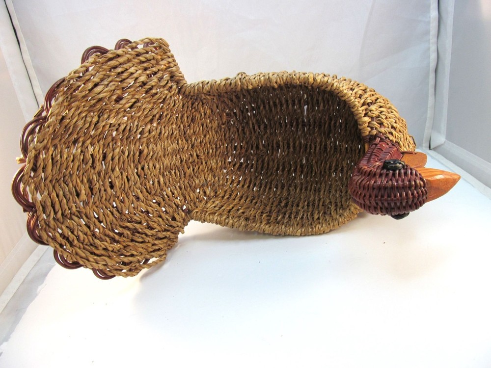 Vintage Woven Wicker Turkey Basket Fall Decor