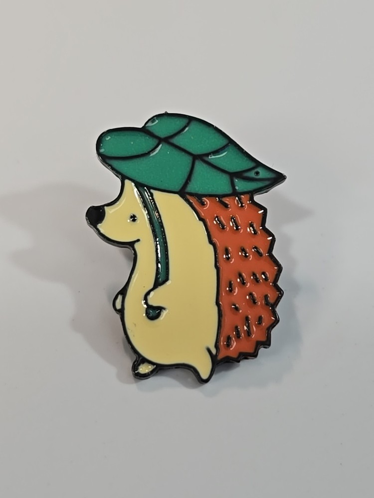 Hedgehog With Green Leaf Lapel Pin