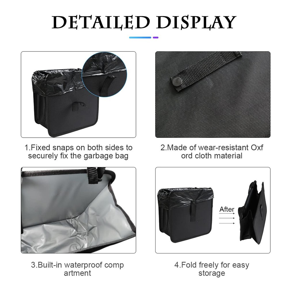 Fekey&JF Foldable Car Trash Can, Hanging Waterproof Leakproof Small, Black