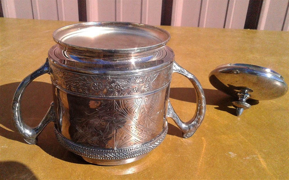 Antique Silver Triple Plate Hall Elton & Co. Covered Sugar