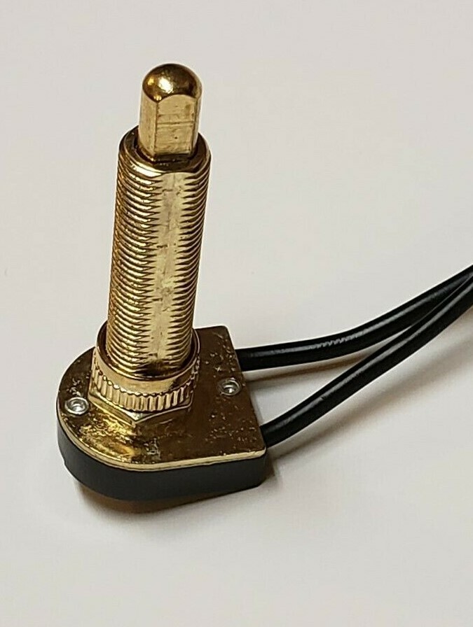PUSH BUTTON ON-OFF BRASS PLATED CANOPY SWITCH SINGLE POLE 1 1/8" SHANK NEW 791G