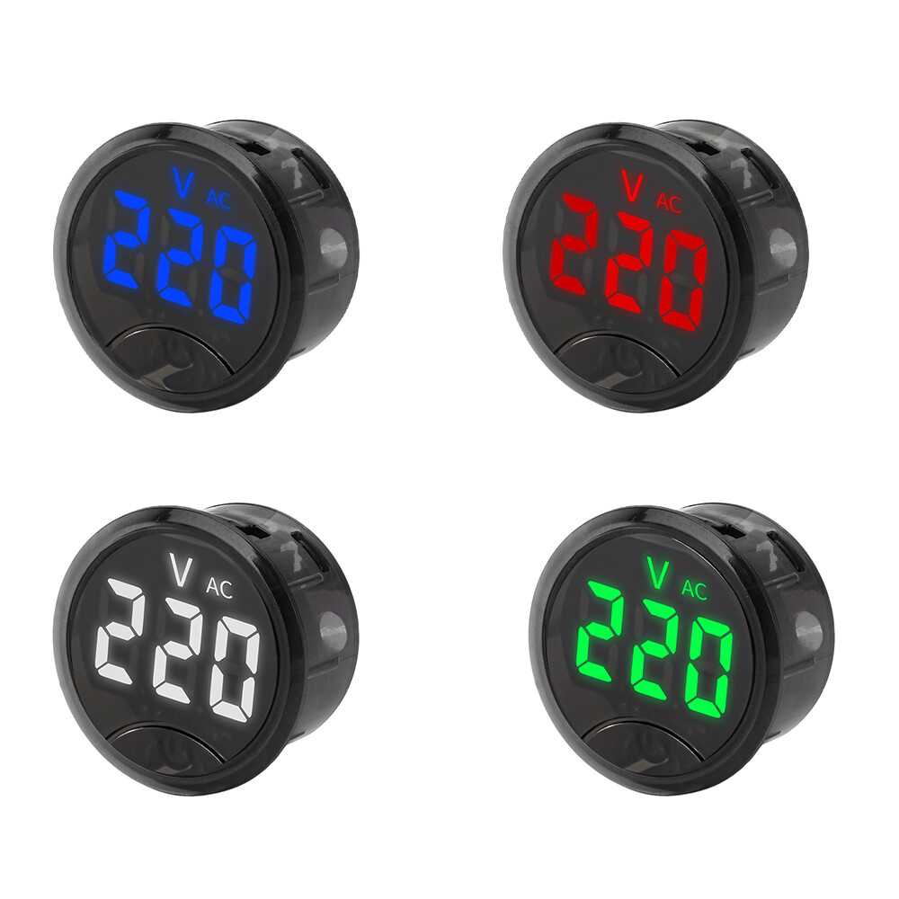 Car Voltmeter AC50~265V DC7-120V LED Digital Display Round Panel Voltage Meter