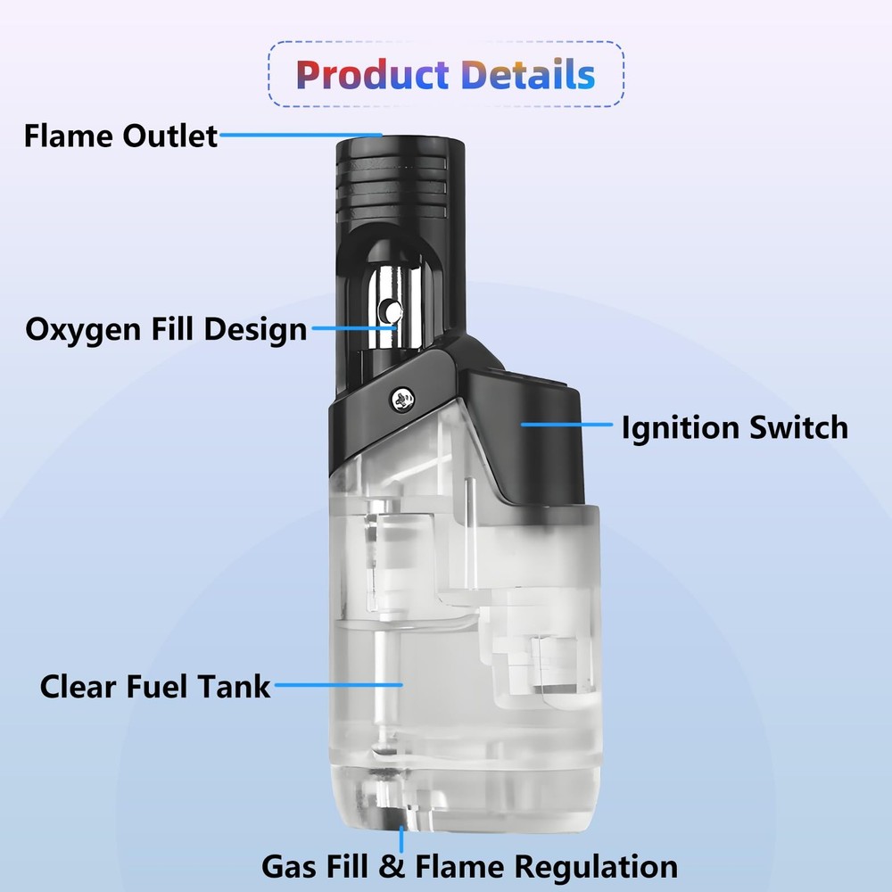 2 Pack Butane Torch Lighter Jet Flame Refillable Windproof BBQ Camping Tool