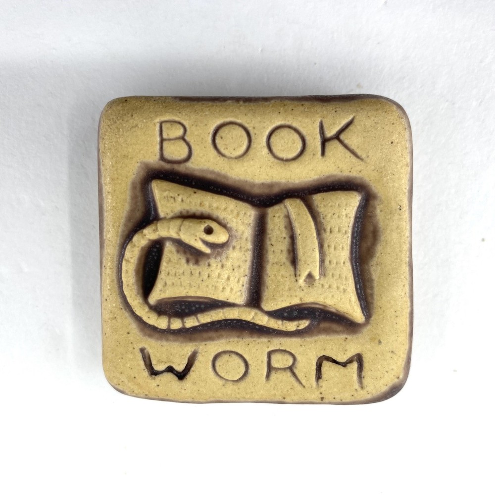 Book Worm 2x2" Ceramic Art Tile By Gretchen Kramp