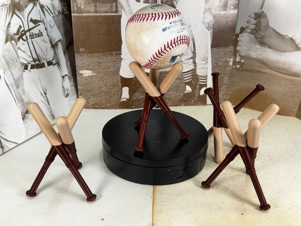 3 Baseball Trophy Ball Holder Display Stands Mini Bat Style Plastic Shelf Decor
