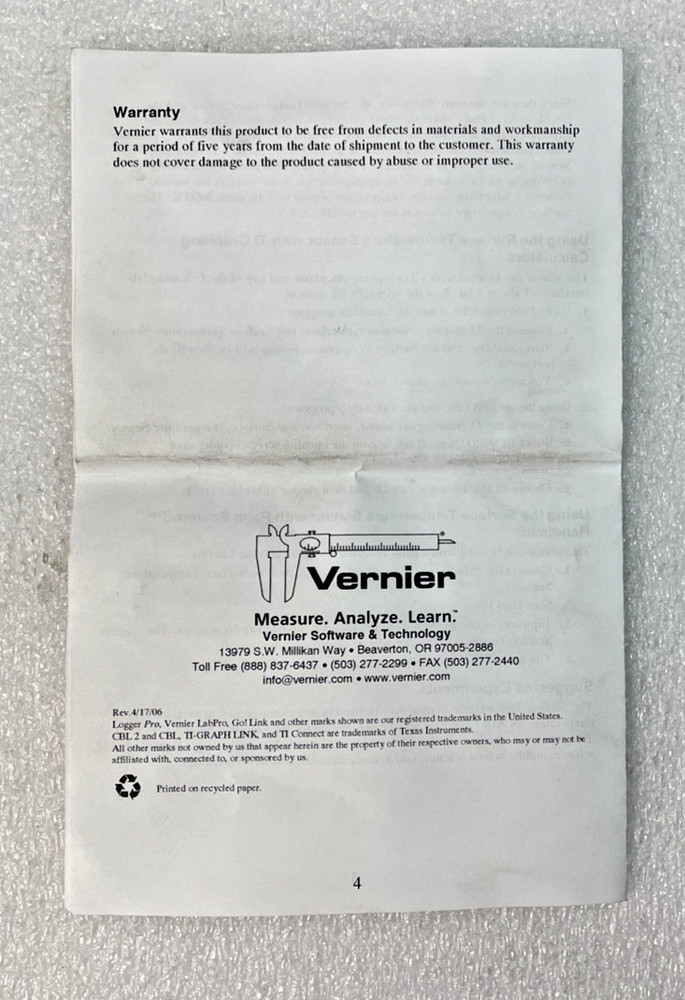 Vernier STS-BTA Surface Temperature Sensor, NEW