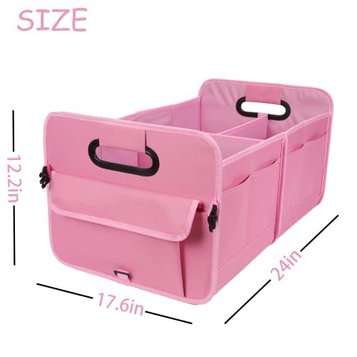 Car Trunk Organizer - Collapsible Multi Compartment Storage with pink