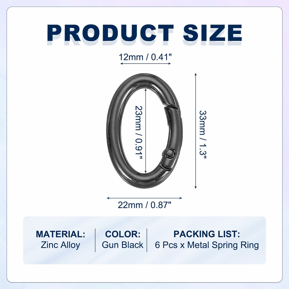 6 Pcs 32mm Oval Egg Shaped Spring Snap Keychain Clip for Purses Black