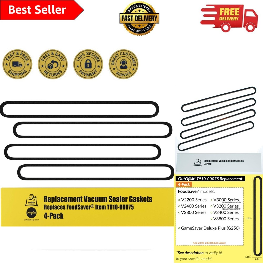 Upper & Lower Gasket Replacement for FoodSaver Models - 4 Durable Foam Gaskets