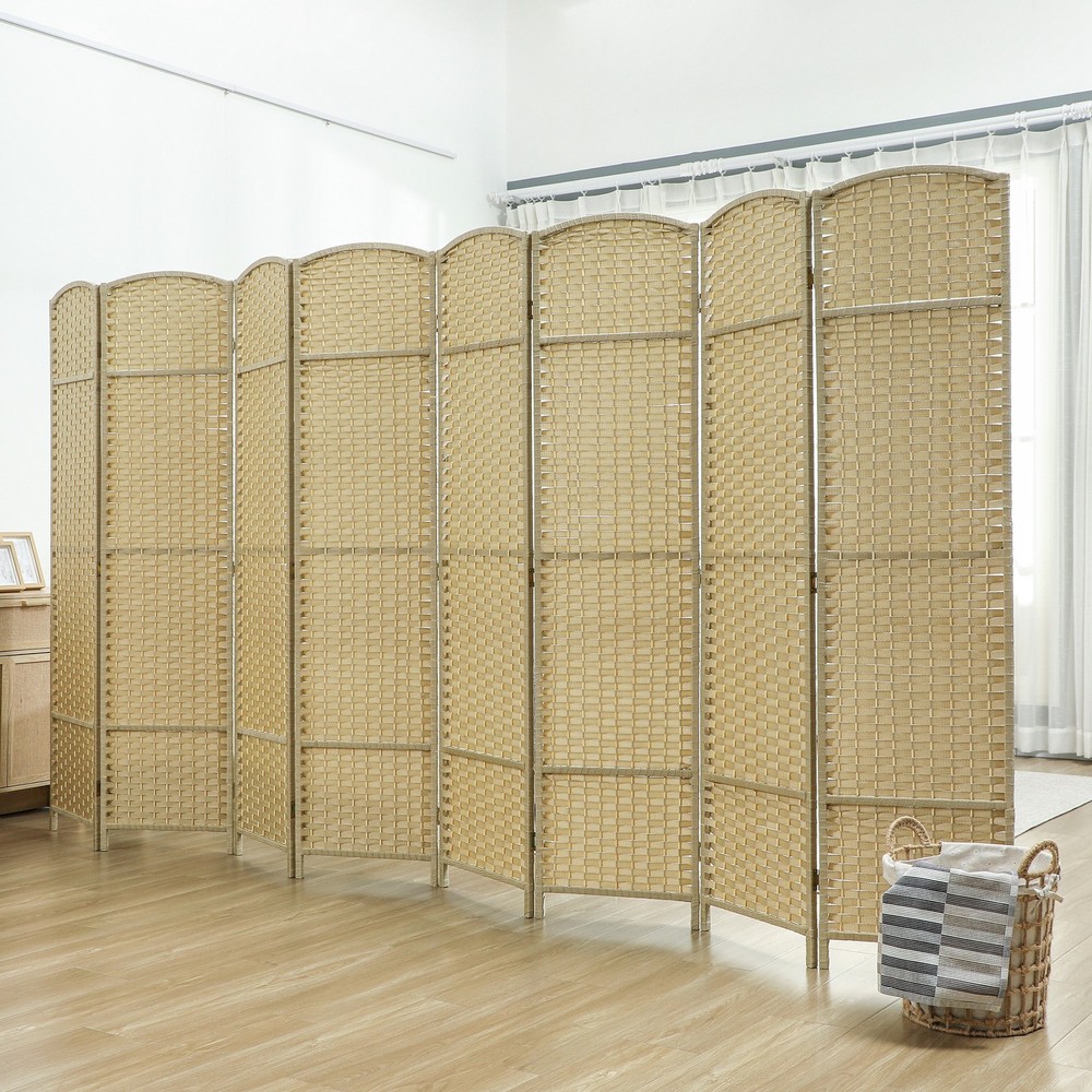 8 Panel Room Divider Freestanding Folding Privacy Screen Beige