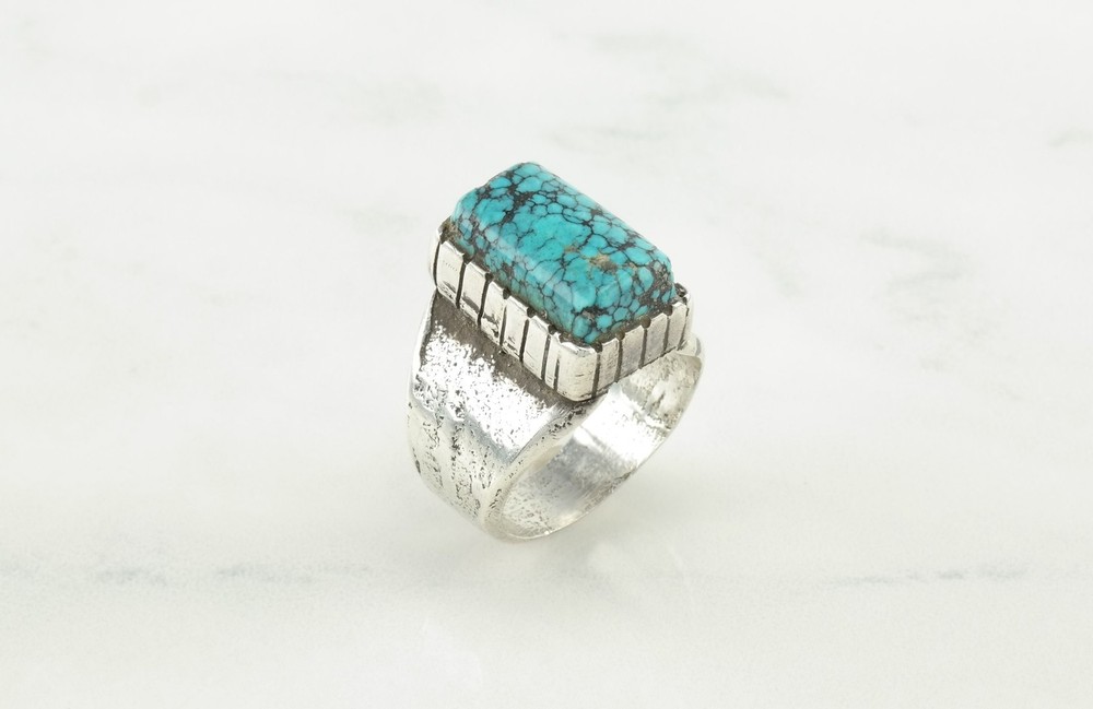 Native American John Shopteese Cloud Mountain Turquoise Sterling Ring Size 8