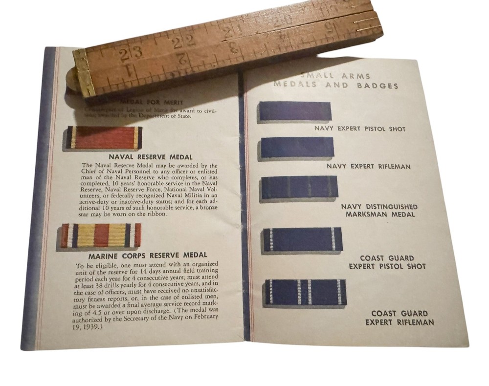 WW2 US Navy Marine Corps Coast Guard Service Ribbon Guide Shell Book