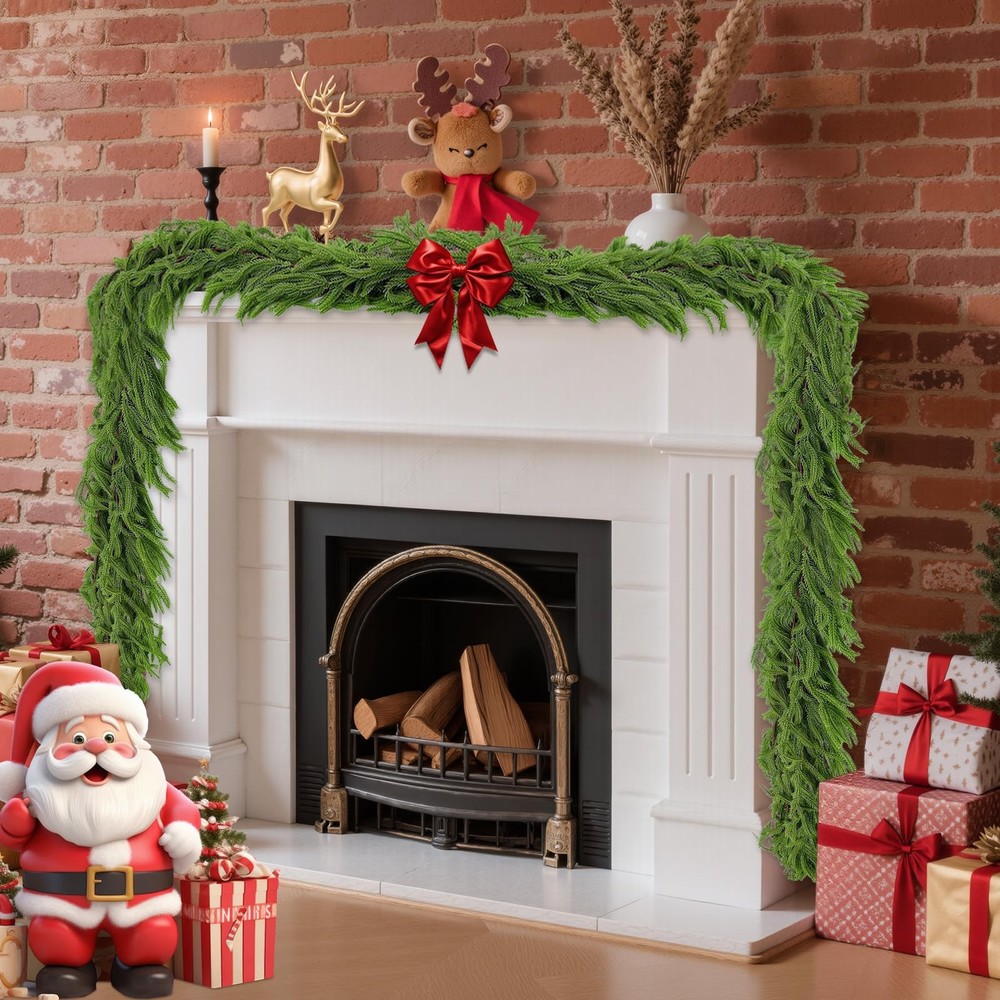 2 Pack 9 Ft Artificial Norfolk Pine Garlands - Christmas 2Pcs 9Ft, Green