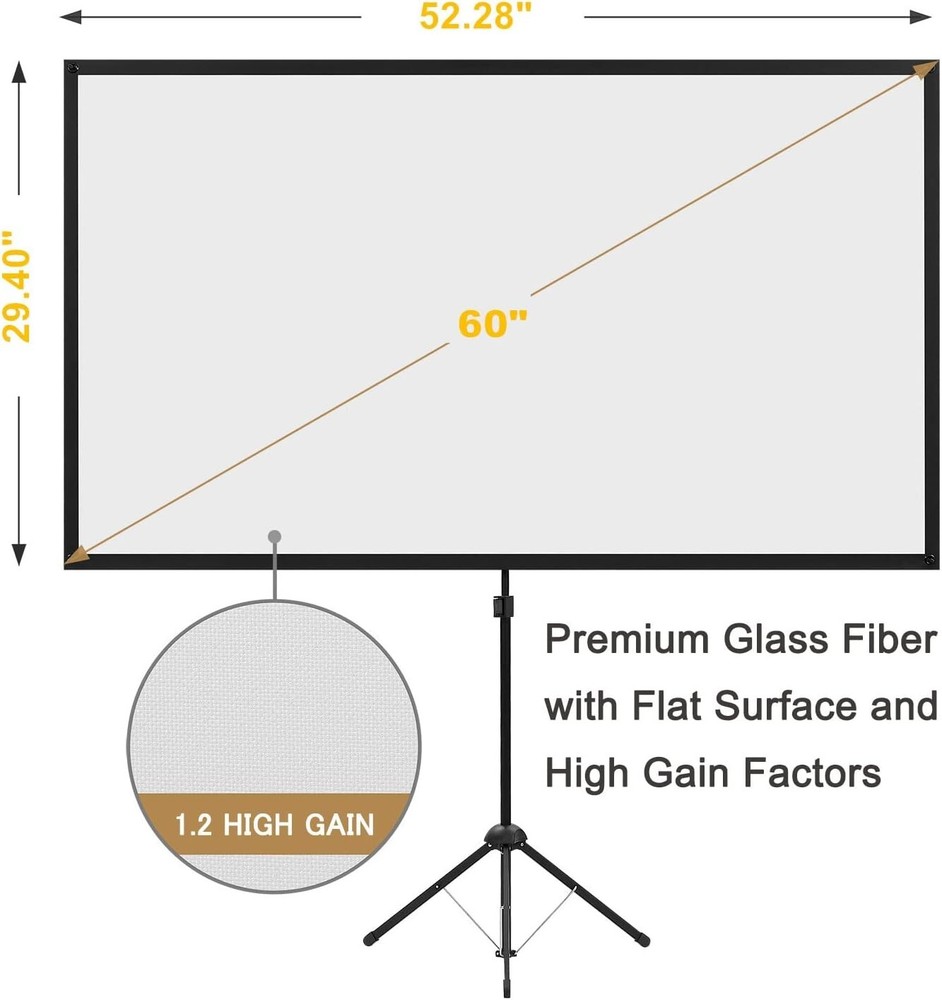 Portable Projector Screen with Stand - 16:9 Format - Lightweight & Easy Setup