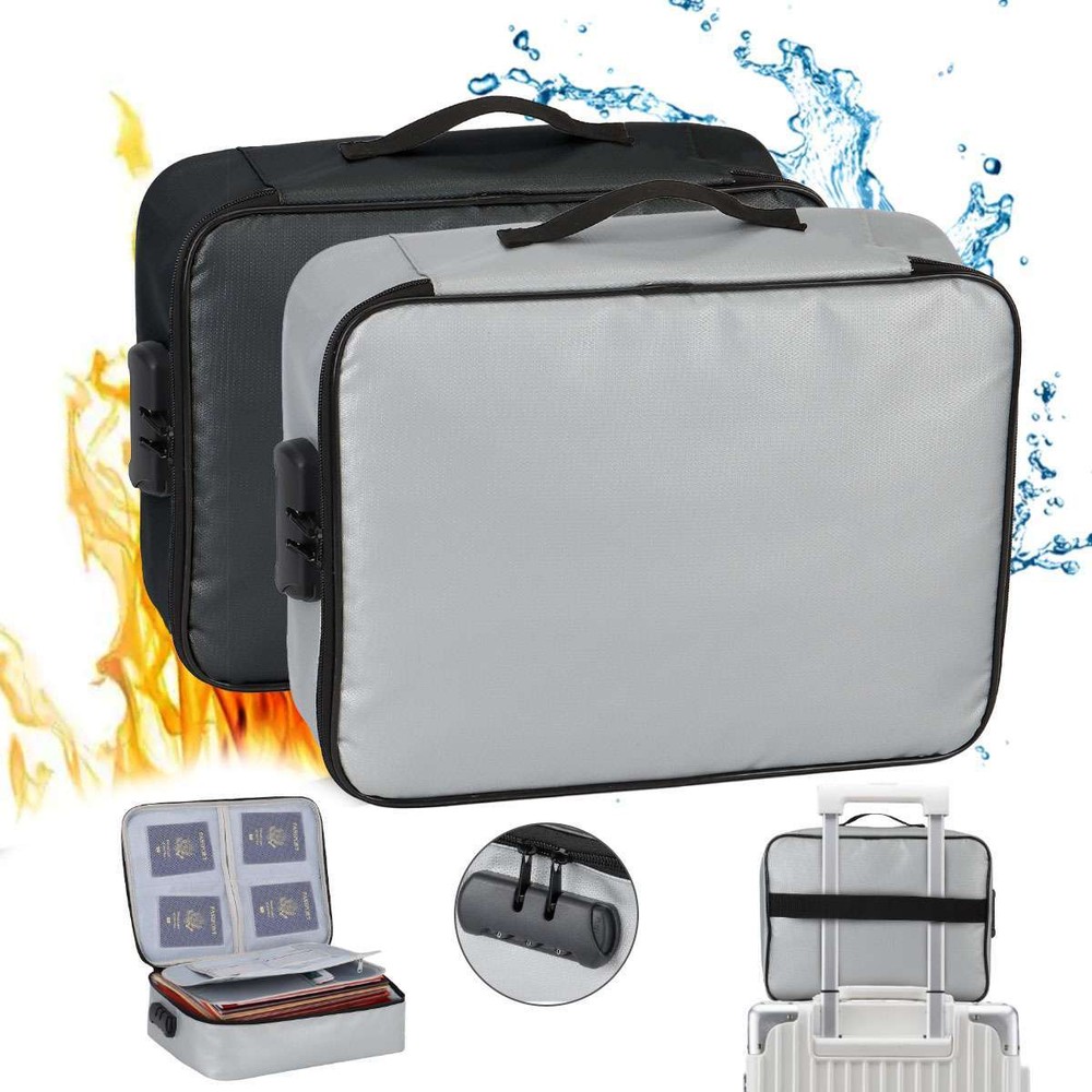Fire Proof Waterproof Document Box with Lock File Storage Organizer Box Safe Bag