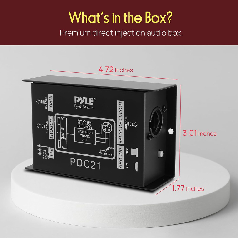 Pyle Professional High-Performance Passive DI-Box-(1/4''/XLR) Direct Box