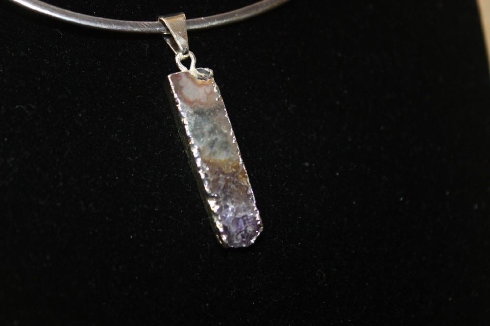 Agate Geode Rectangular Amathyst Pendant from Brazil R213