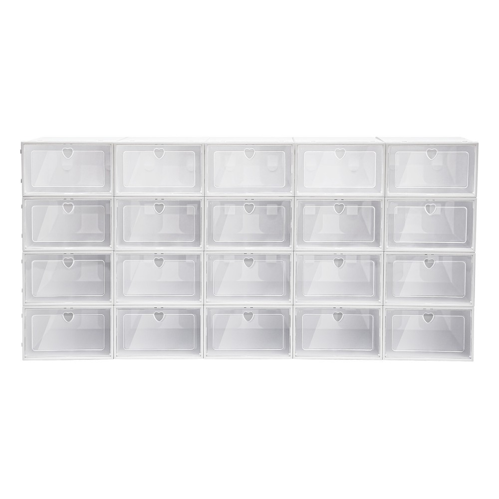 20 Pack Foldable Shoe Box Organizer Stackable Clear Plastic Shoe Storage Case