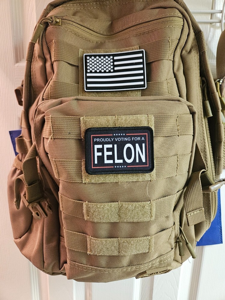 Proudly voting for a felon 2"x3" hook & loop backing patch funny meme black