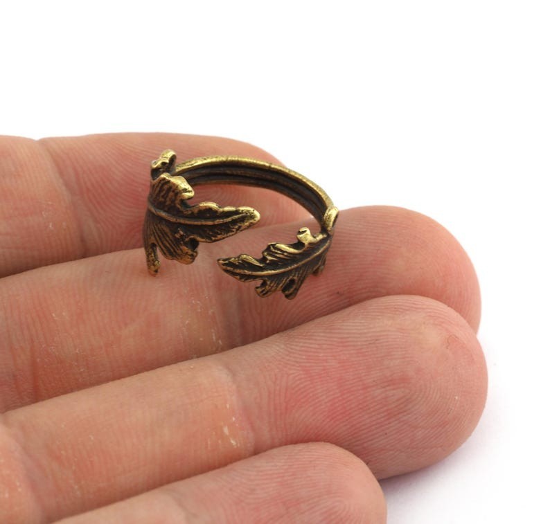 Minimalist Leaf Ring Adjustable Ring Antique Bronze Plated Brass 7US size 2639