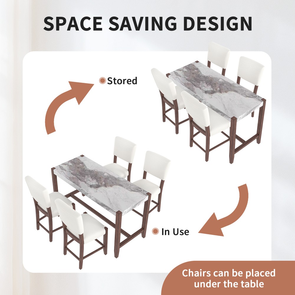 Three-Piece Dining Set Marble-Look Table with 2 Chairs Includes Cushions