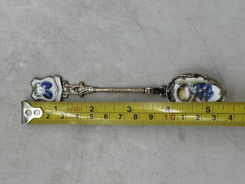 Ornate Silver with Enameled Fruit 5" Souvenir Spoon
