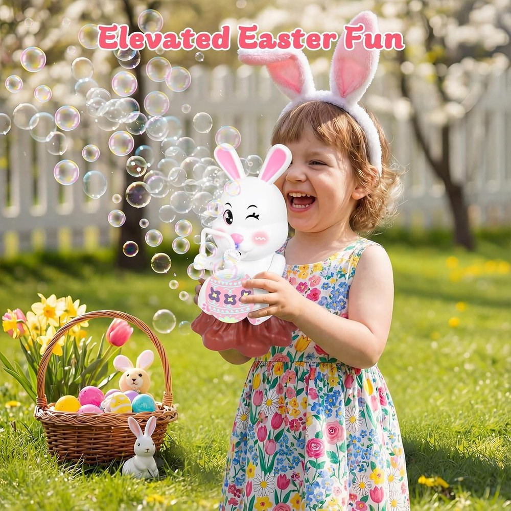 Easter Bubbles Bunny Bubble Machine for Kids, Rabbit Bubble Blower Toy with Refi