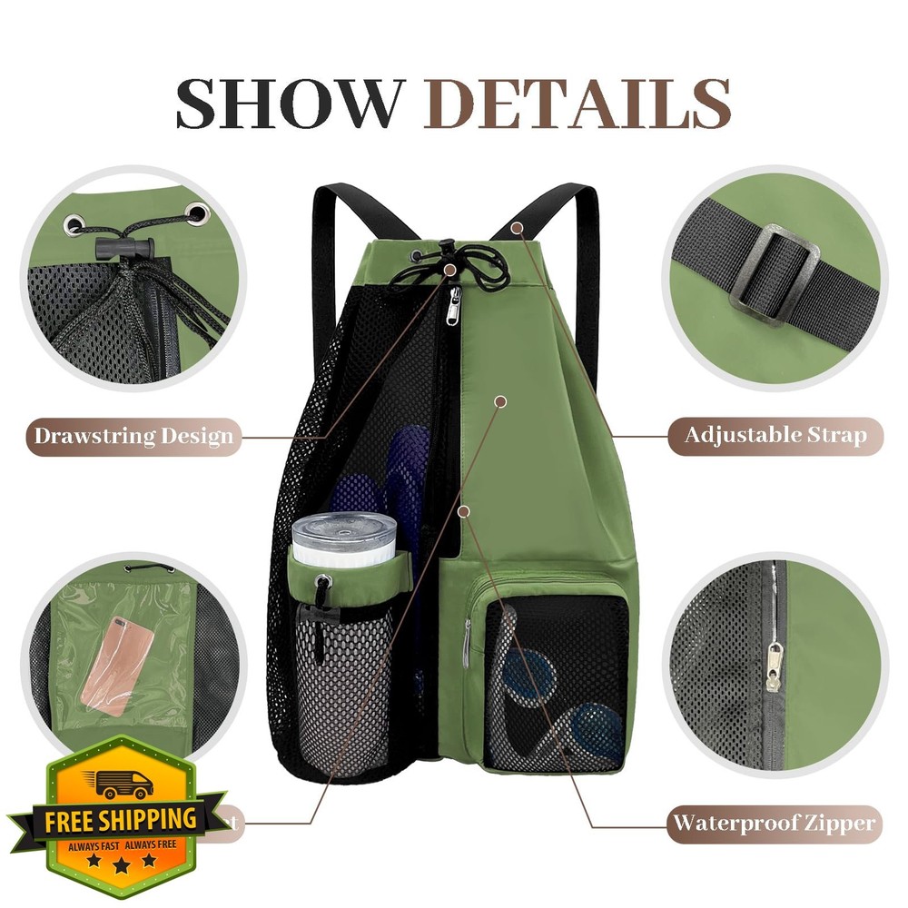YUHAN Beach Backpack Wet Pocket Drawstring Mesh Bag Waterproof