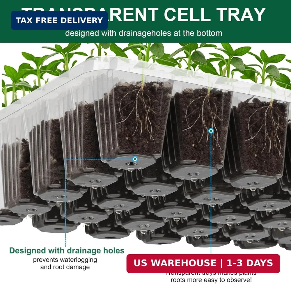 5 Pack Seed Starter Tray Seed Starter Kit (200 Cells Total Tray) with Adjustable