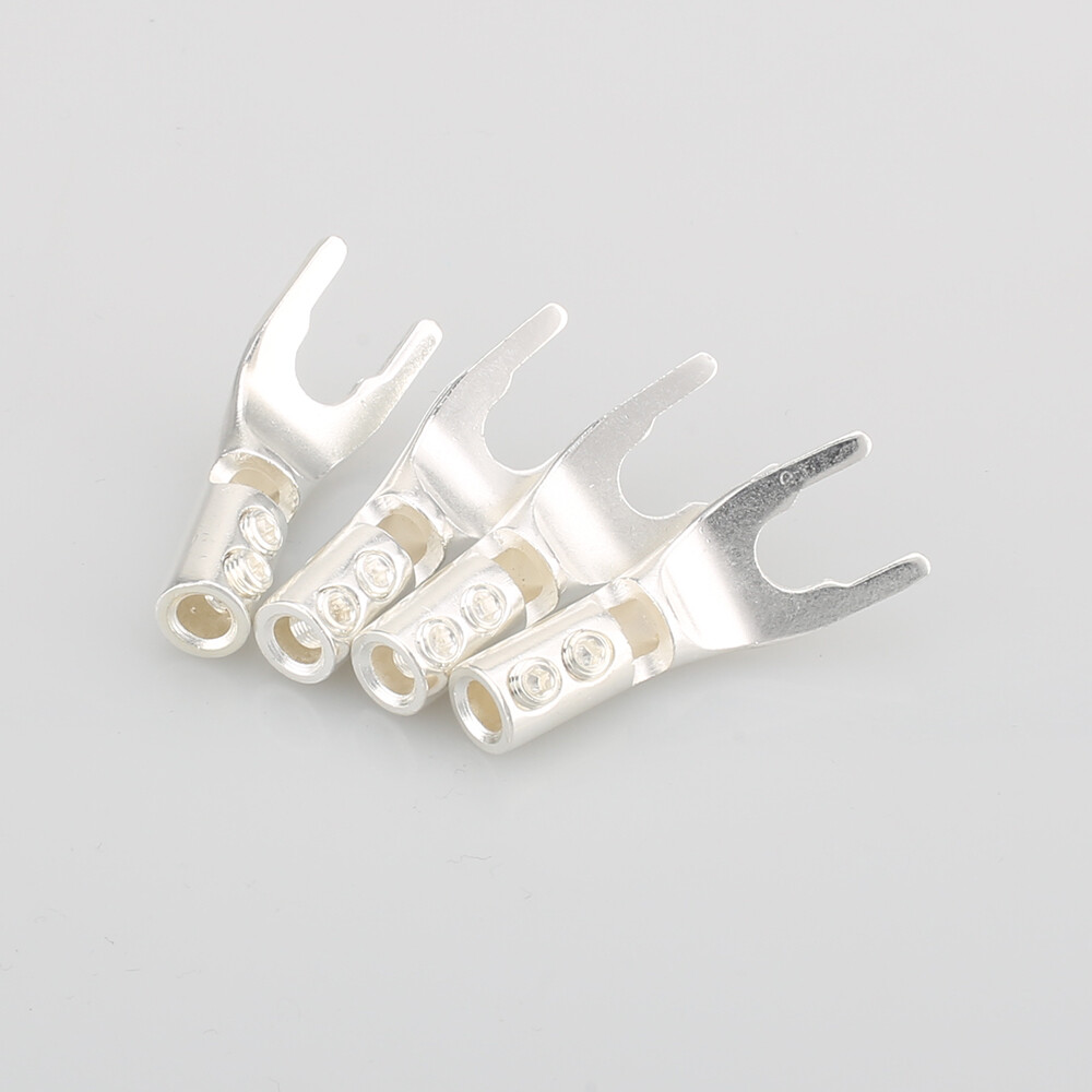 8pcs Pure copper Silver Plated Spade Plug Speaker Cable Wire Connector