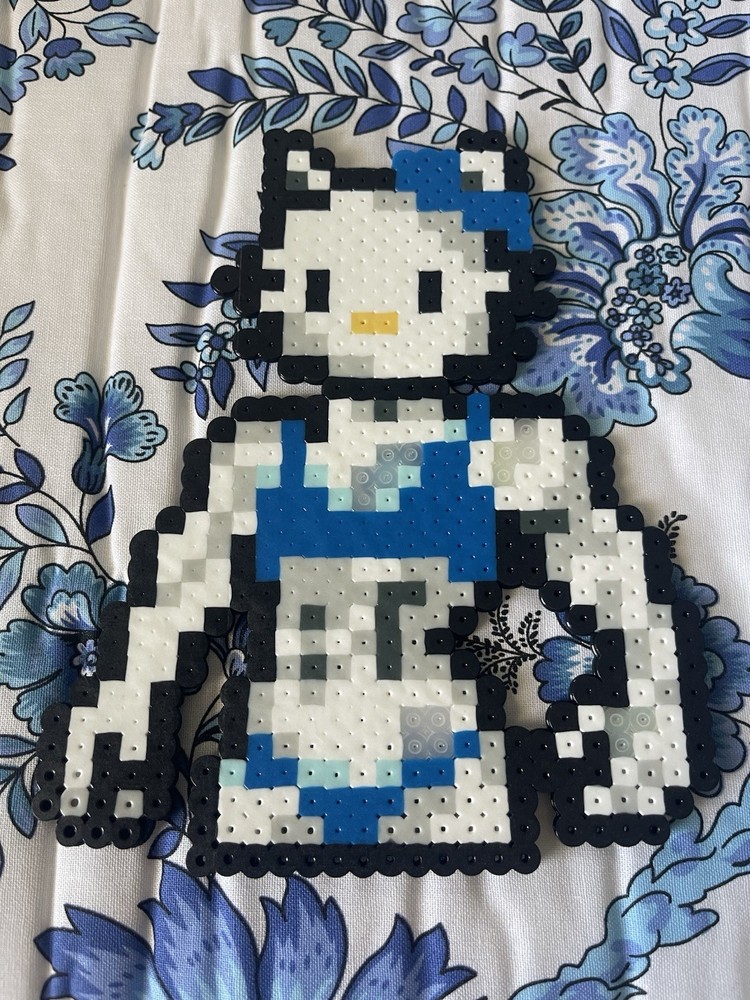 Handcrafted Beaded Hello Kitty Figure Blue Outfit