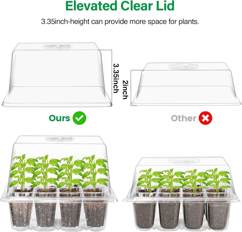 5 Packs Seed Starter Tray with Grow Light, Elevated Seedling Starter Trays Ki...