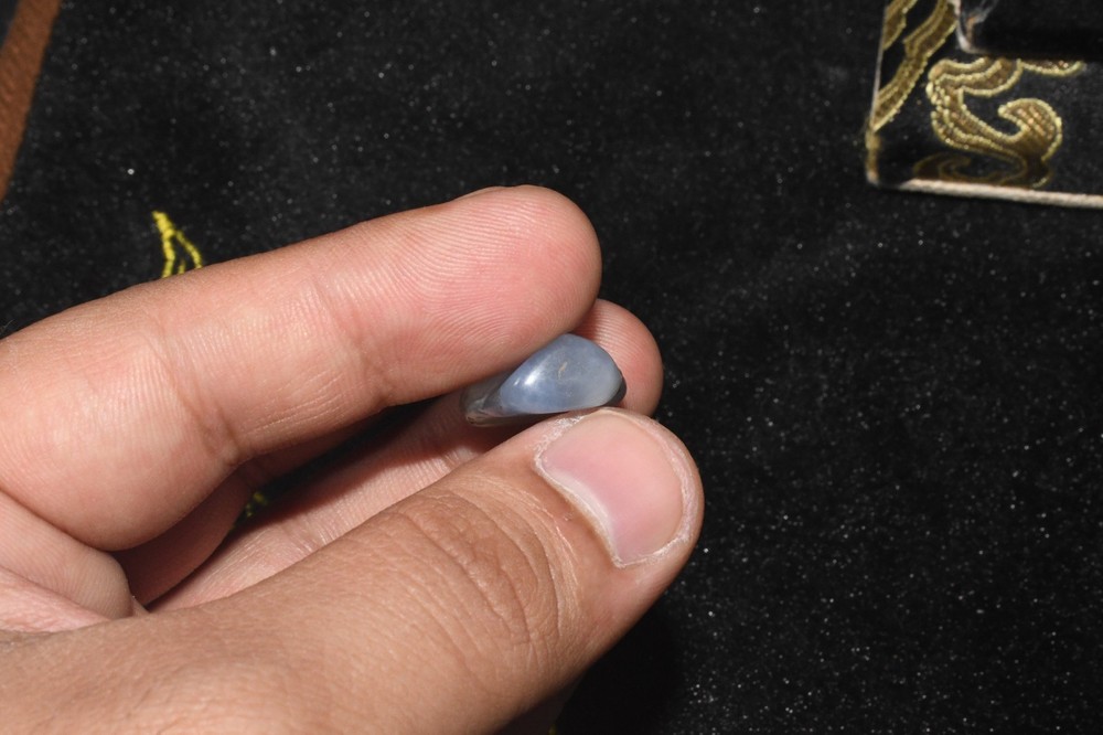 Authentic Ancient Central Asian Banded Blue Agate Stone Bead over 2000 Years Old