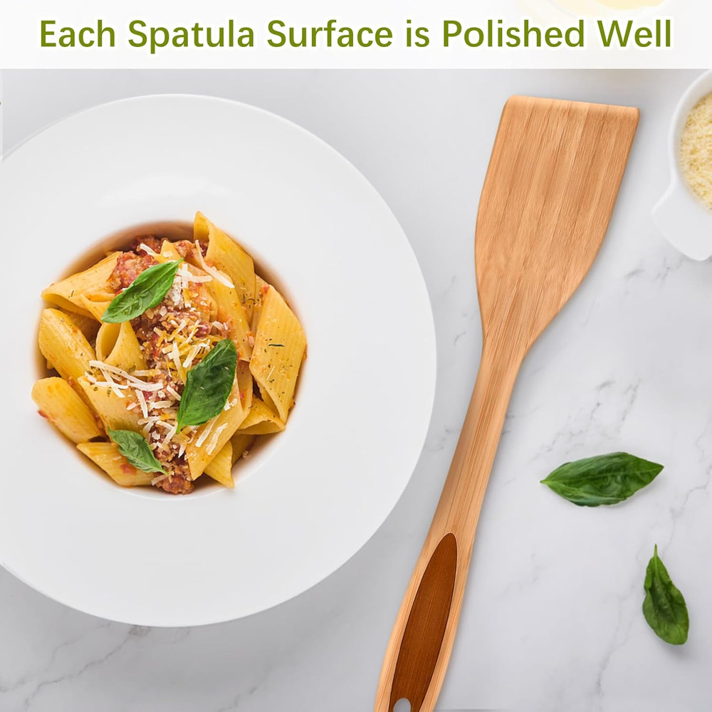 12" Inch Bamboo Spatula Turner, Solid Kitchen Spatula Turner, Egg Scraper,