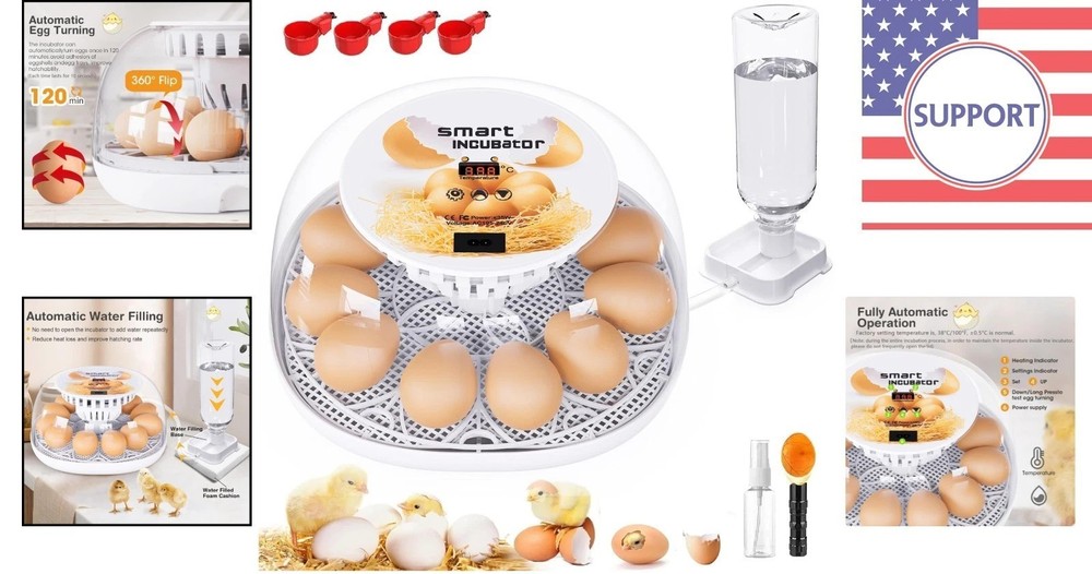 Advanced 12 Egg Incubator with Automatic Egg Turning and Water Injector System