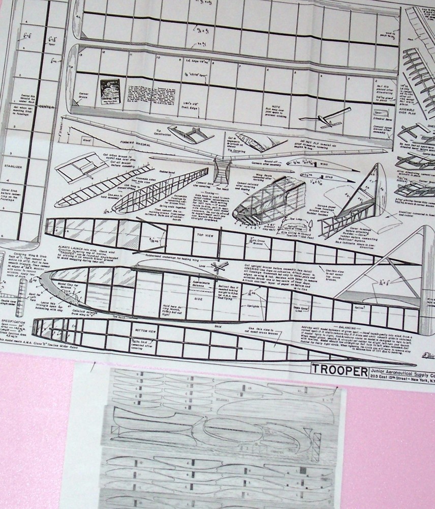 Jasco TROOPER GLIDER PLANS + PATTERNS in 100% & 150% Sizes Model Airplanes