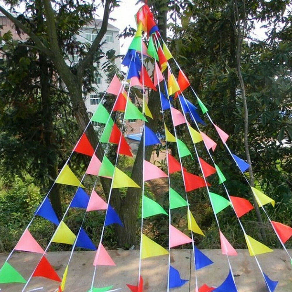 Bunting Triangle Flags 100 Flags 50 Meters Large 14*21CM Plastic Material