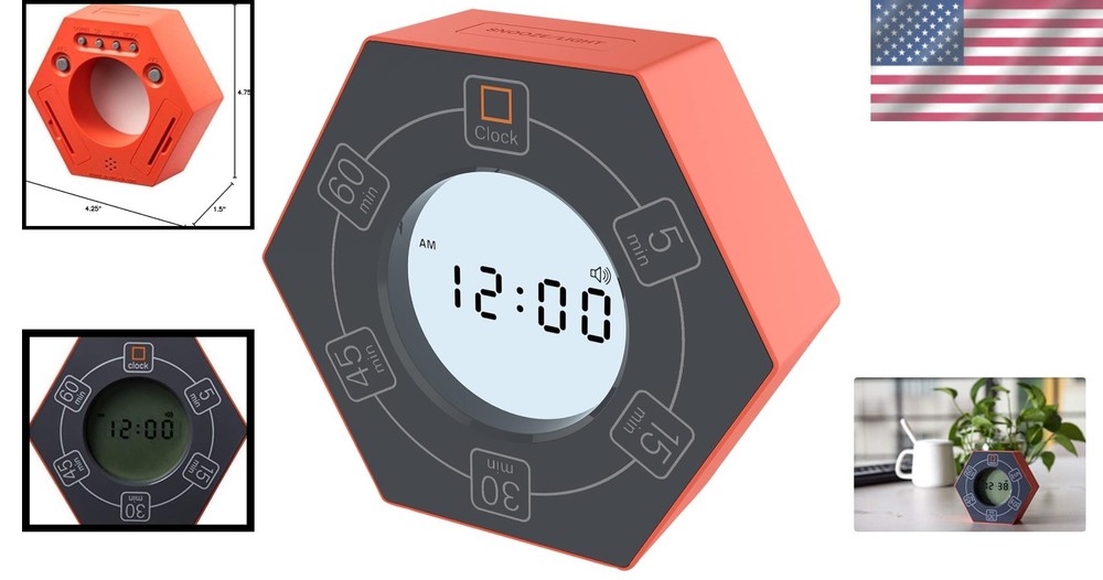 Compact Orange Pomodoro Timer with 5 Presets & Visual Alerts for Focused Work