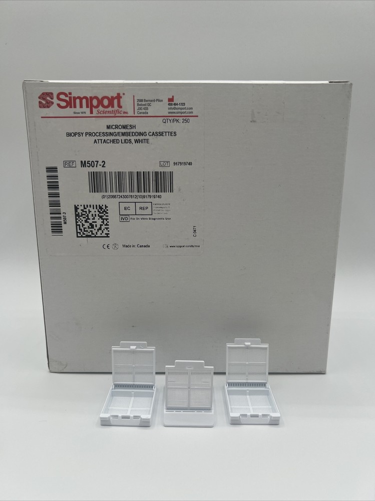 Embedding Biopsy Cassette, Molded with 1-Compartment & Attached Front Lid, White