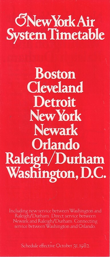 New York Air timetable 1982/10/31