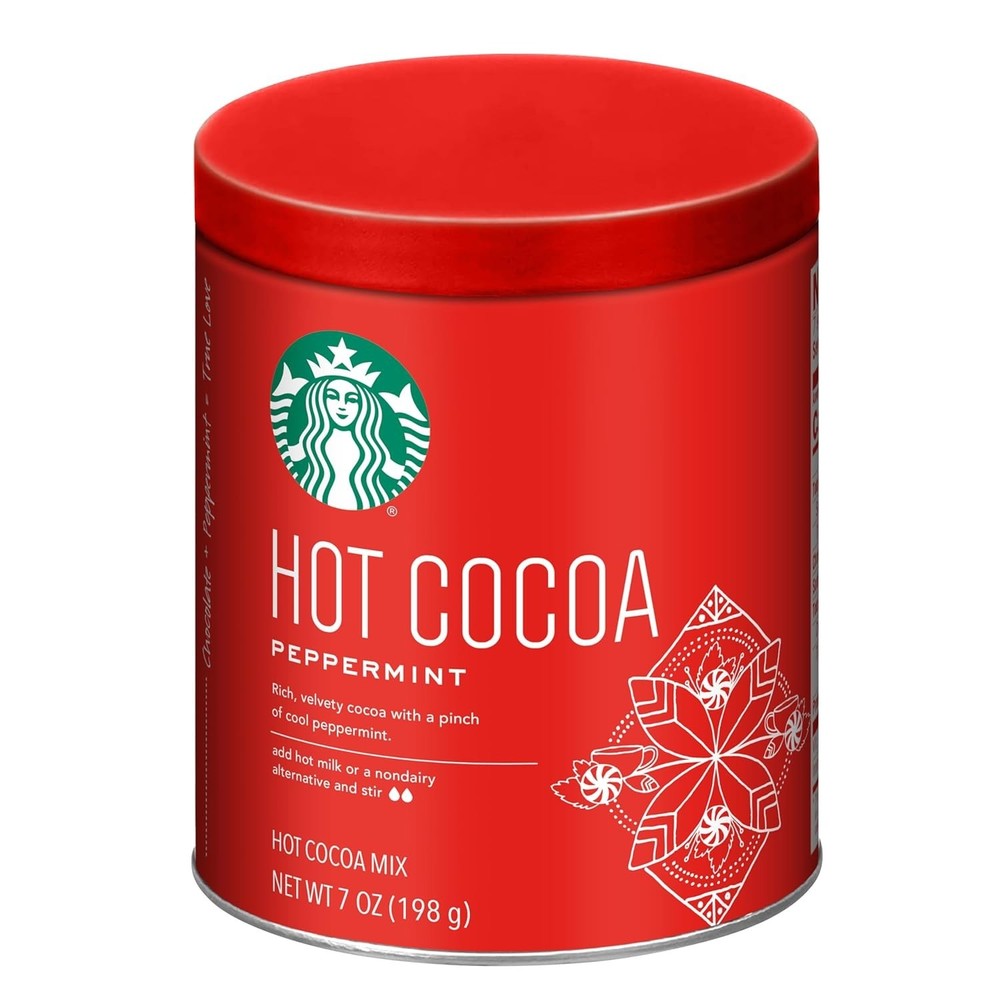 Starbucks Hot Cocoa Mix PEPPERMINT Decadent Bits Dark Chocolate 7 Packets 7Oz.