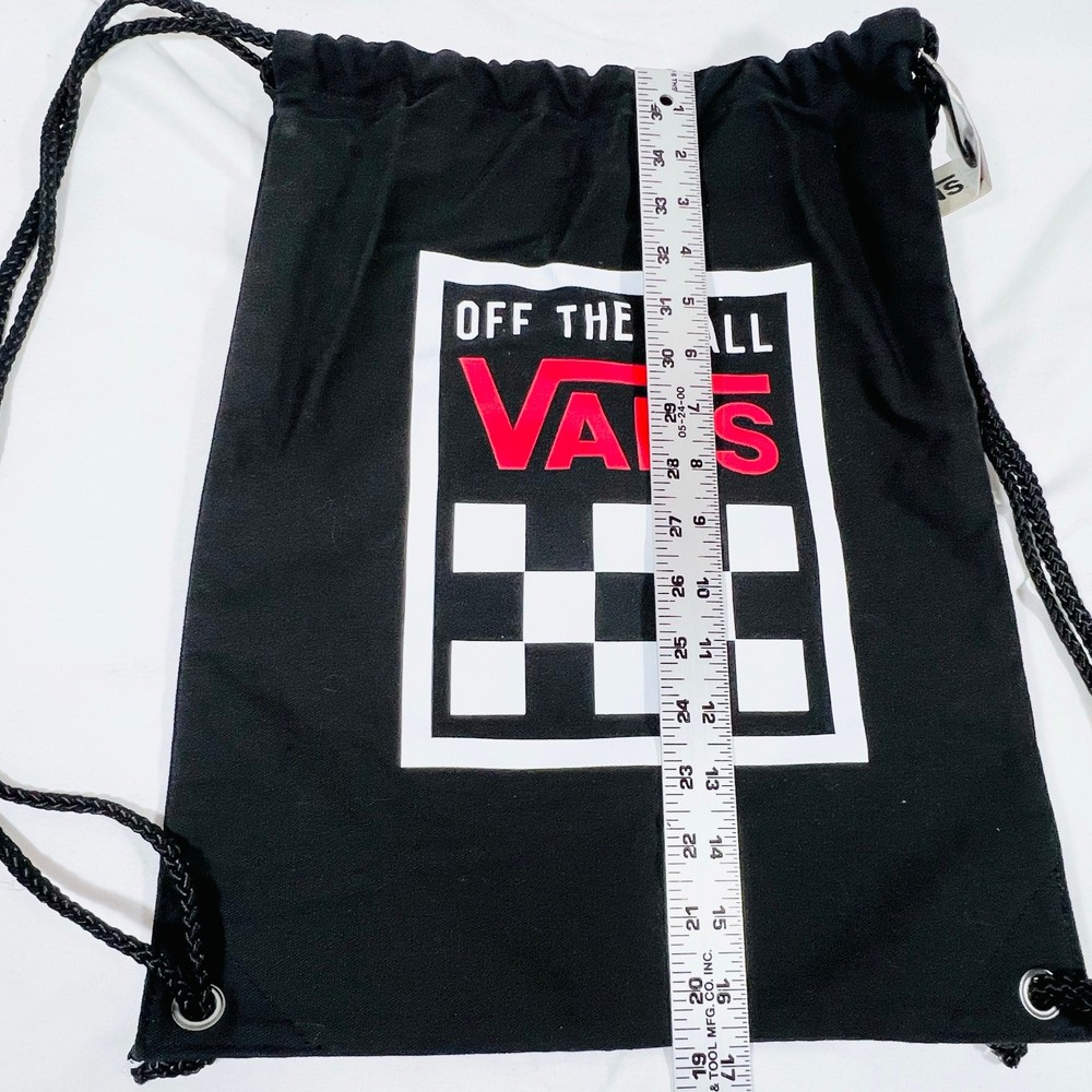 Vans Bench Bag Backpack Black Red White Classic Logo Drawstrings Closure